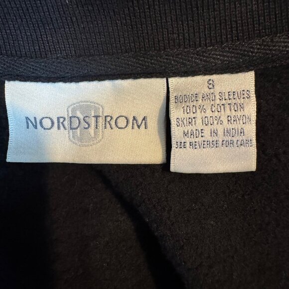 Nordstrom Pleated Maxi Dress Solid Black Long Sleeve Zip Front Mixed Media Sz S - Picture 5 of 11